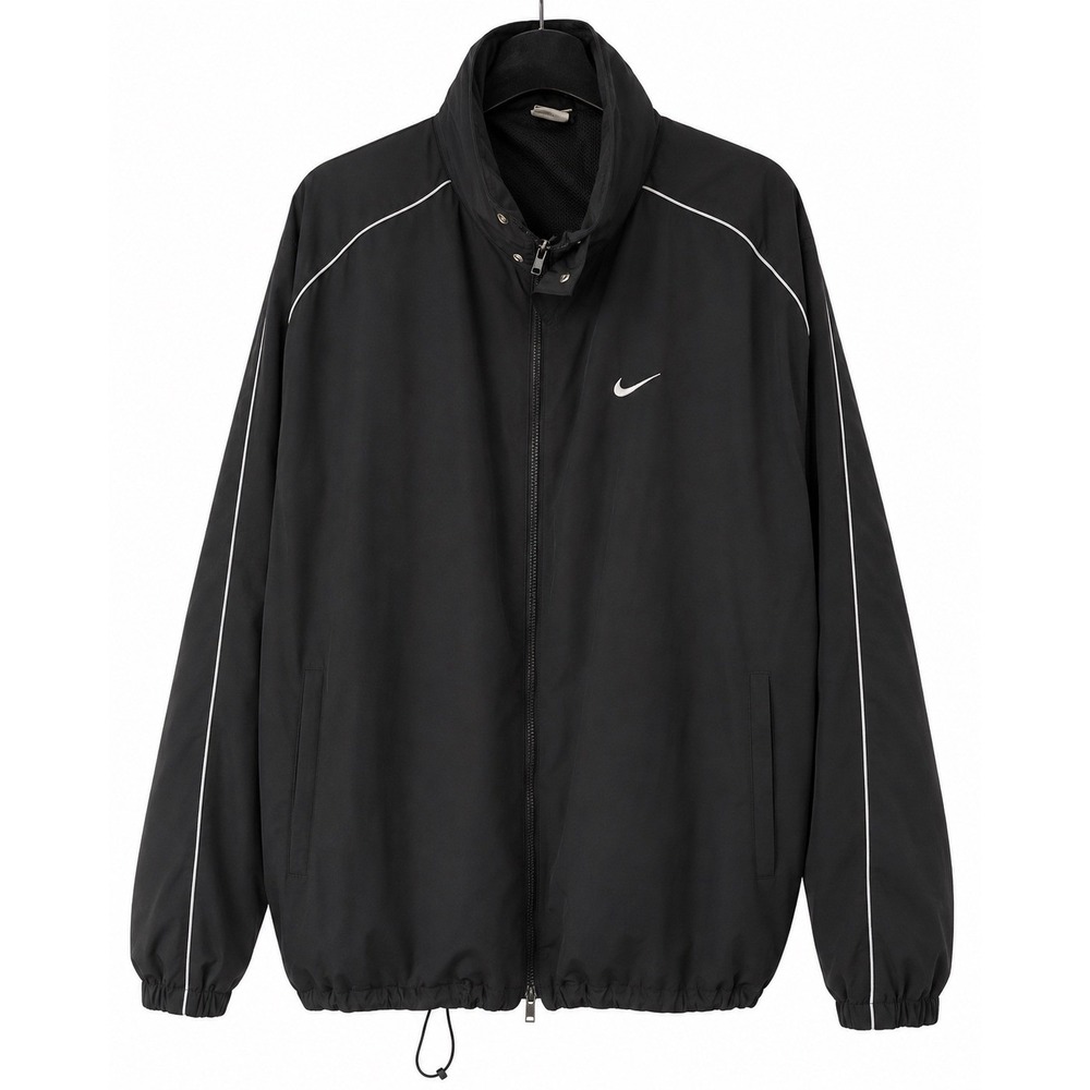 Vintage Nike Made in USA Black Full Zip Windbreaker Jacket Reflective Piping 90s